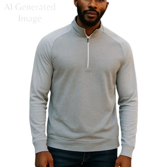 Straight Down Mens Quarter 1/4 Zip Pullover Off White Gray Stretch Size L - Picture 1 of 12